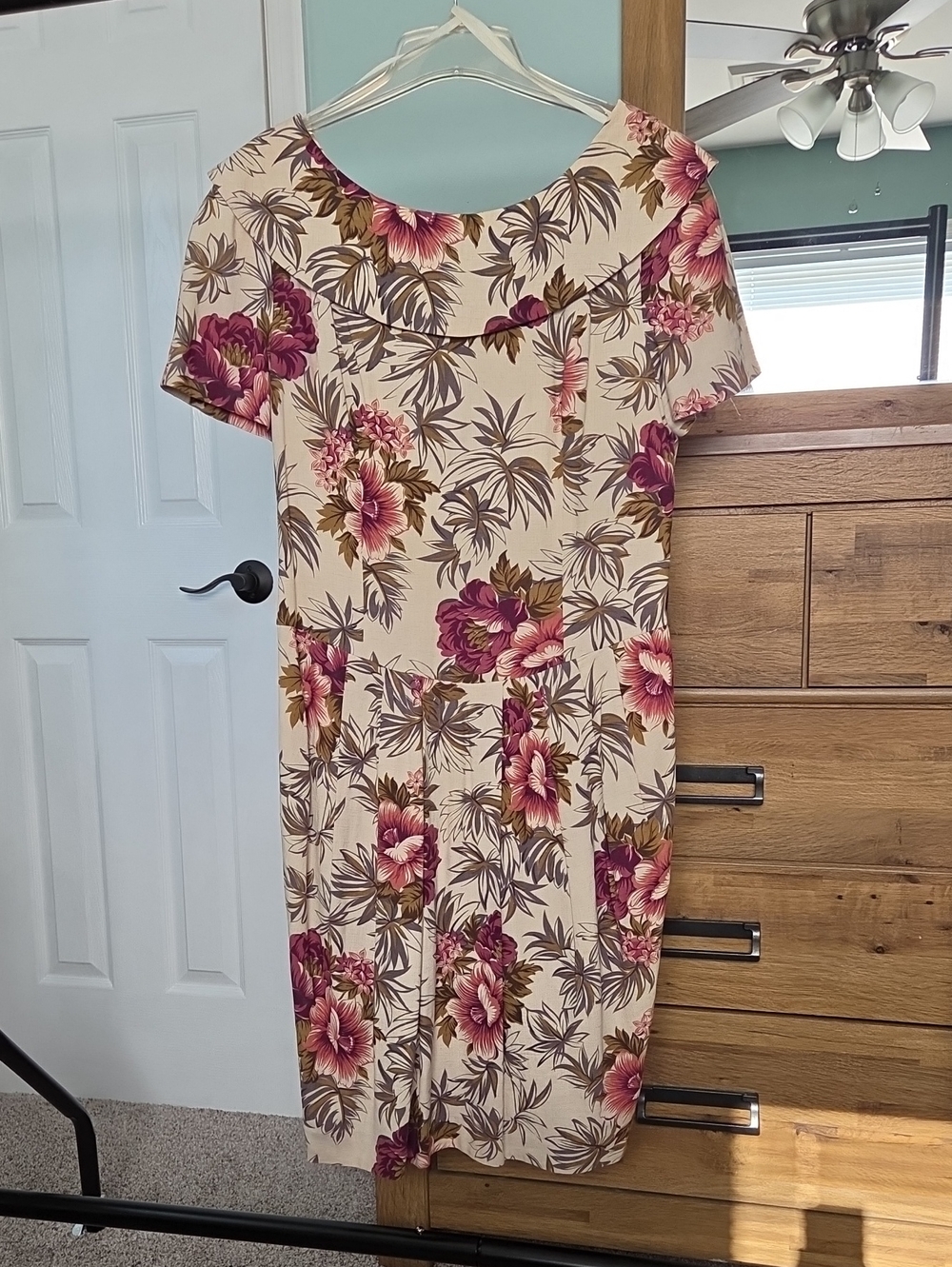 Suzi Chin for Maggy Boutique Cream Midi Dress with Pink Floral Print